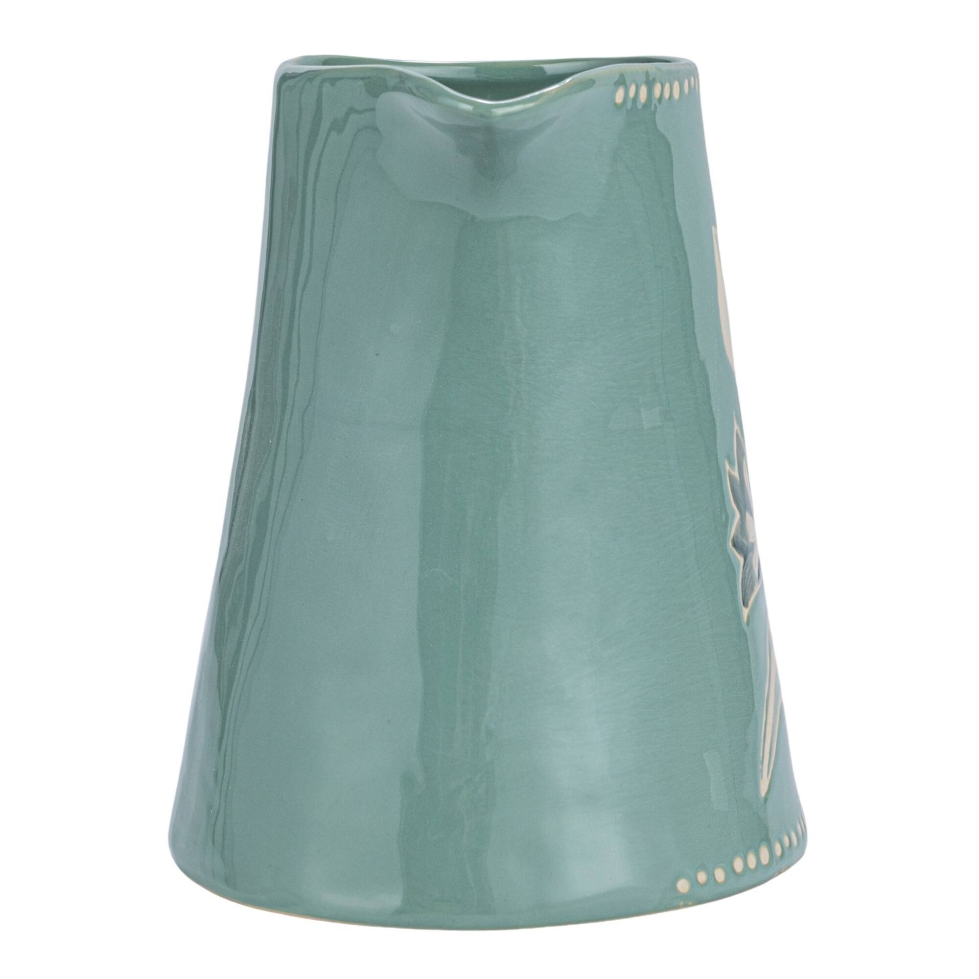 Hello Honey® 8" Blue Hand-Painted Wax Relief Pattern Stoneware Pitcher